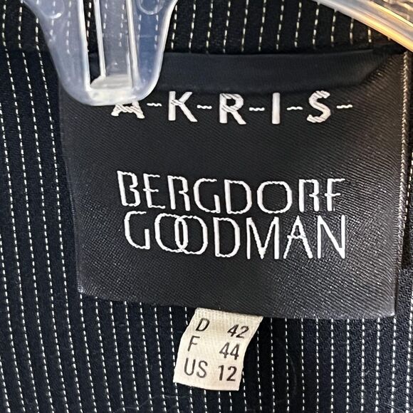 Akris Bergdorf Goodman Pantsuit Womens 12 Gray Pinstripe Suit Blazer Pants - Picture 3 of 15